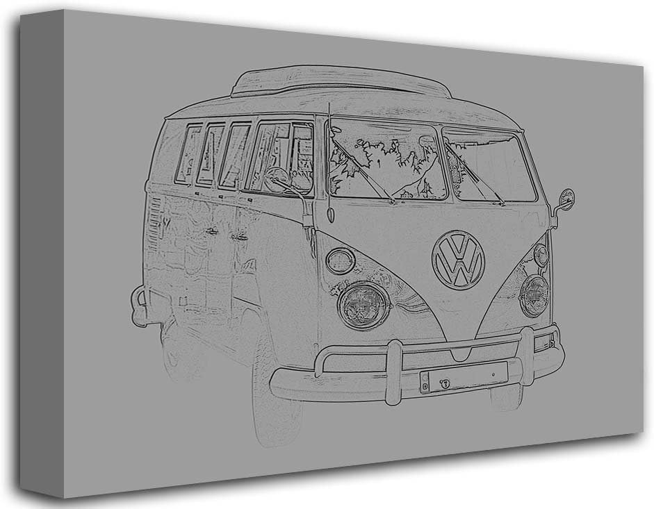 wallart101 Vw Camper Van Drawing, Size 24" x 16" (60cm x 40 cm