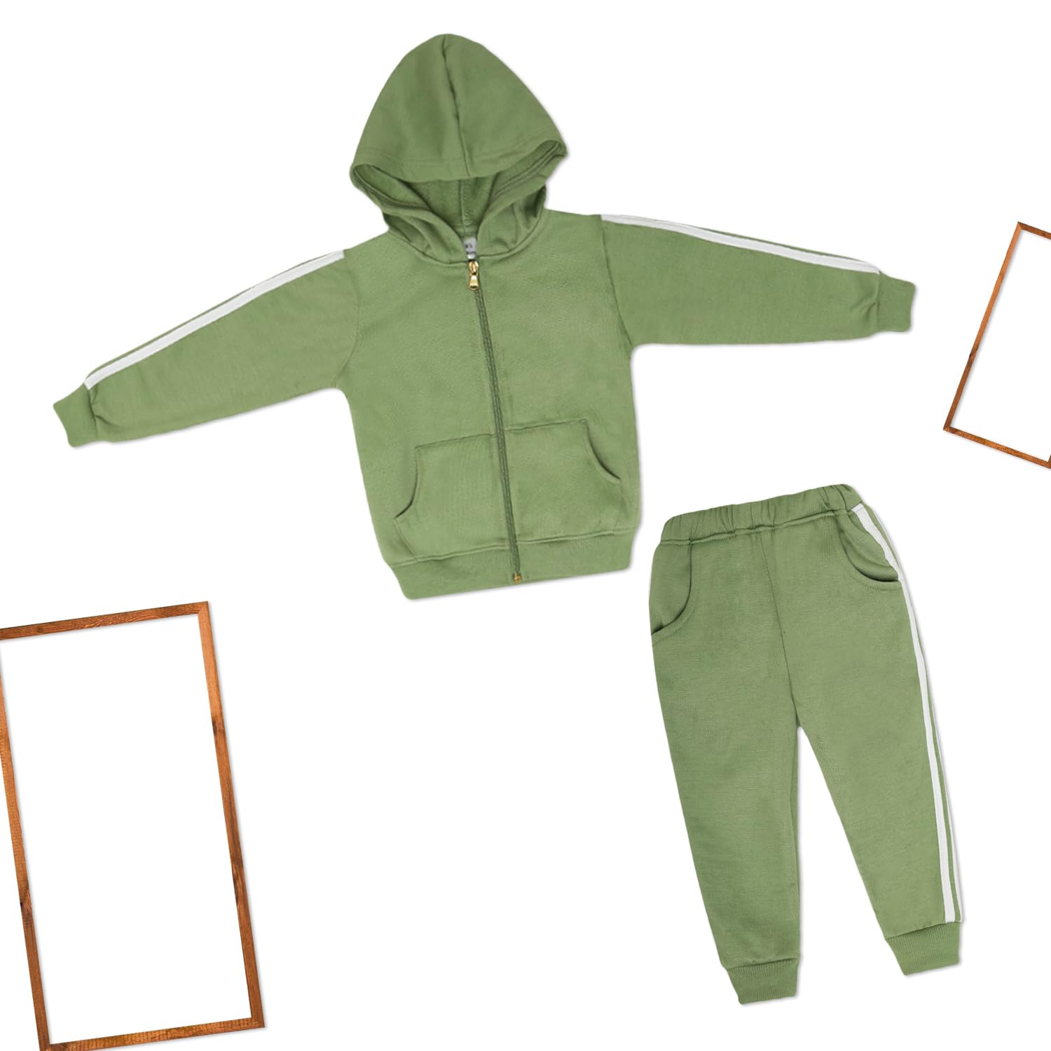 Nirvartaya Zipper Hoodie And Trackpant Set (3-4 Year | Green) 1