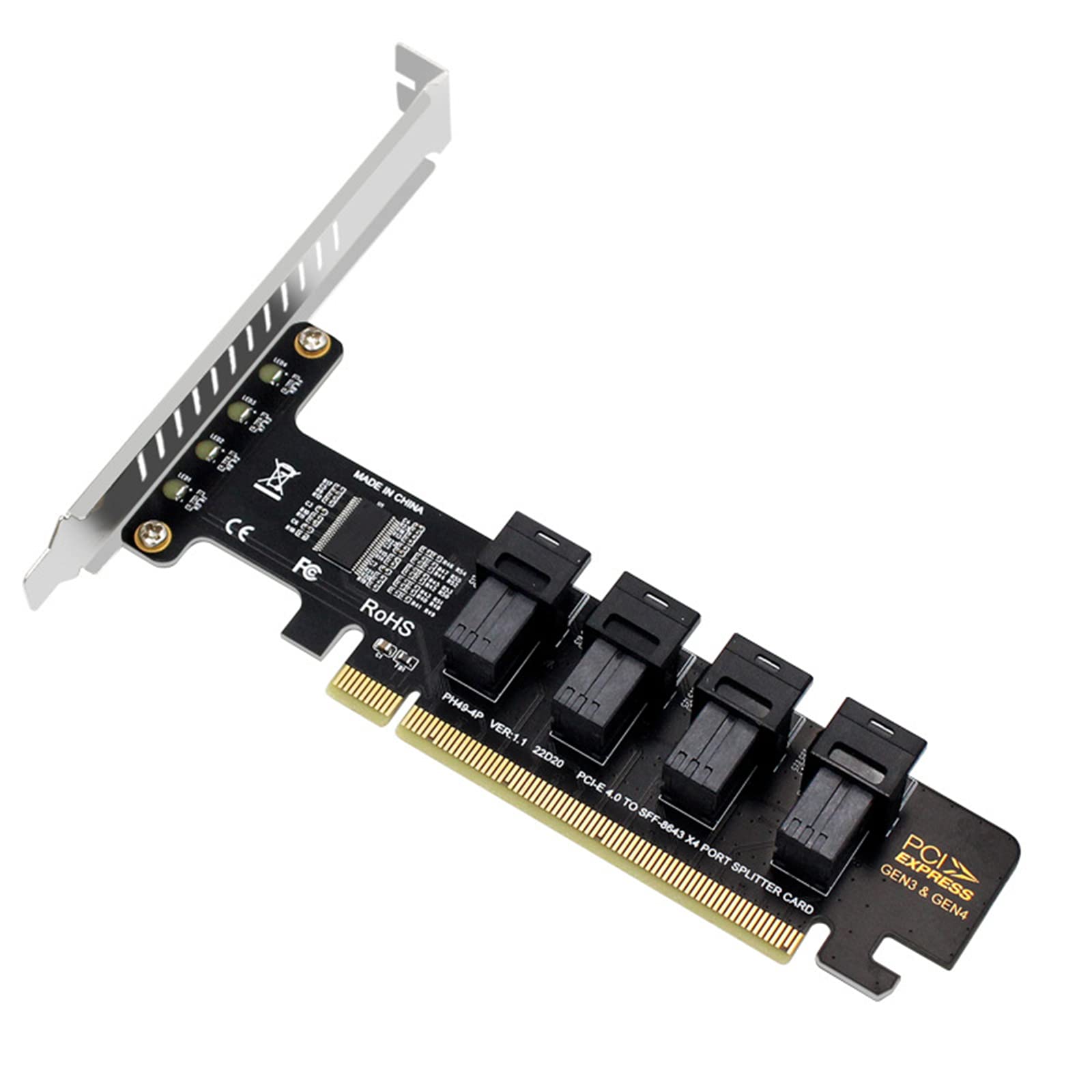 WANGCL Karta przejściowa PCIe 4.0 na U.2 High Speed PCIe X16 do 4-portowego konwertera NVME SFF8643 SFF8639