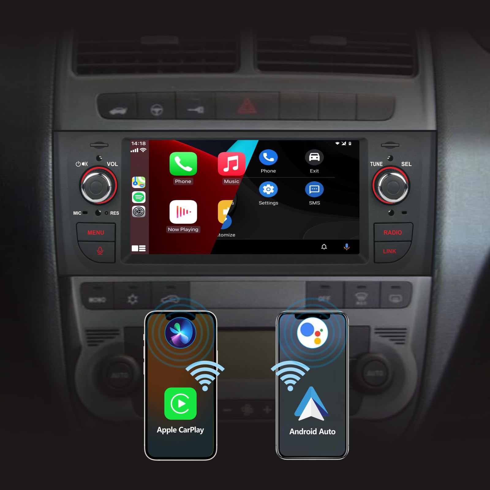 Autoradio per Fiat Grande Punto Autoradio Android con Wireless CarPlay Android Auto per Fiat Punto 2005-2009 per Linea 2007-2011, Touchscreen Stereo Auto con BT HiFi FM RDS Canbus