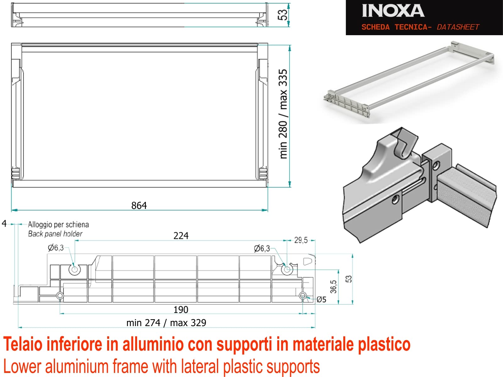 Kit Scolapiatti 86 cm acciaio inox da Incasso per Mobile Pensile cm. 90 completo di Telaio Regolabile e Vaschetta