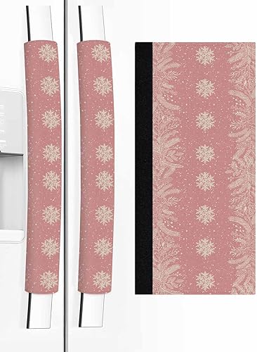 Juego de 2 fundas para manijas de puerta de refrigerador con copos de nieve rosados, para lavavajillas, microondas, horno, nevera, estufa,