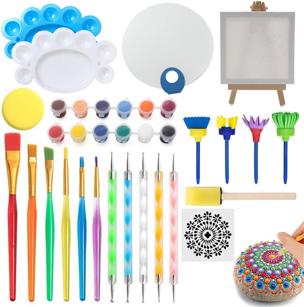 Sponge Painting Tool 35-Piece Set of Vinyl Paint Fan Frame Easel Point Drill Pen