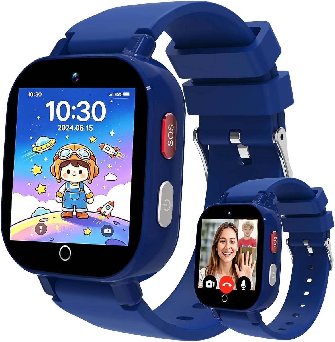 Reloj inteligente 4G para niños con rastreador GPS, video y llamada de voz, SOS, WiFi, IP68 a prueba de agua, funciones inteligentes de IA, reloj telefónico con control parental para niños y niñas de 4 a 12 años (tarjeta SIM incluida)