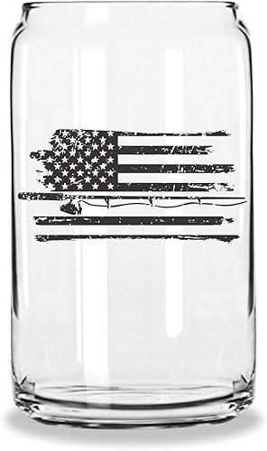 Miniatura 3 de Blue Ridge Mountain Gifts - Can Shaped Glass American Flag Fishing Rod Design 16 oz Glass Gift for Dad or Husband Fun Design Unique Drinking Glass