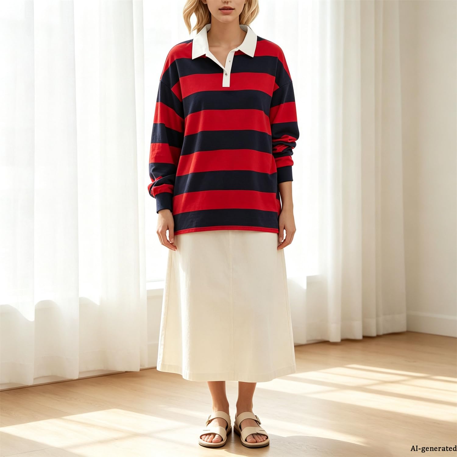 Damskie bluzy oversize kontrastowe paski z długim rękawem i kołnierzem | Damskie koszulki polo z długim rękawem, klapa z dekoltem w serek sweter top Y2k Streetwear na wiosnę i jesień