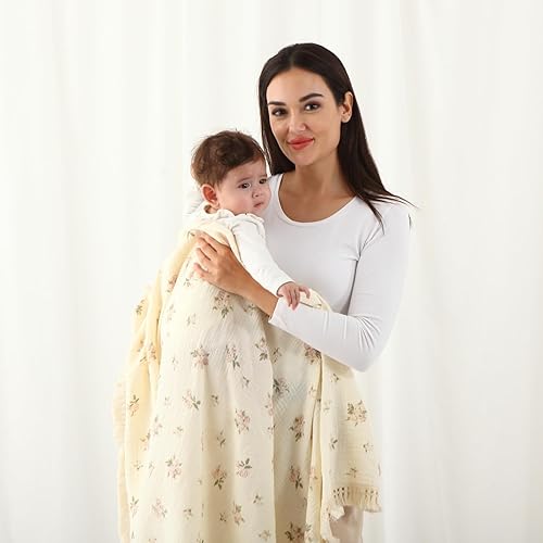 Miniatura 5 de insular Manta de muselina de algodón para bebé con borla, manta bohemia bohemia de muselina para envolver con flecos, manta de decoración de