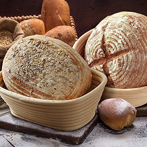 2 Pack 10 Inch Oval Bread Proofing Basket For Sourdough Bread - Bread Basket Baking Bowl With Bread Lame & 5 Blades,Dough Scraper And Linen Liner Cloth Banneton Proofing Basket For Home Bakers #TOP5