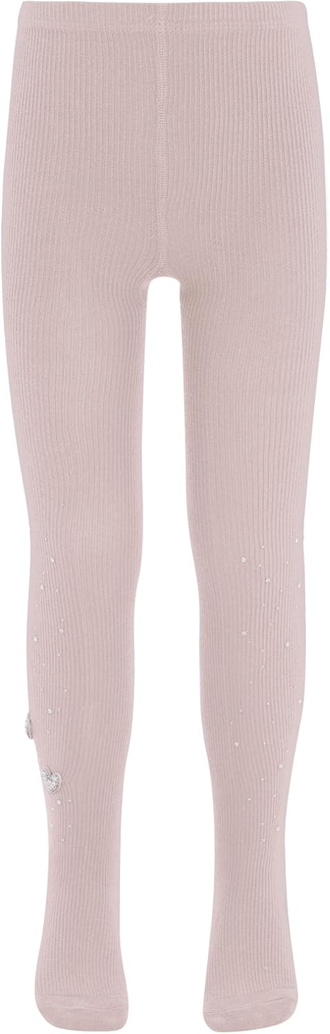 FEESHOW Girls Glitter Tights Cute Heart Rhinestone Ballet Dance Tights Stretch Footed Figure Skating Gymnastics Stockings