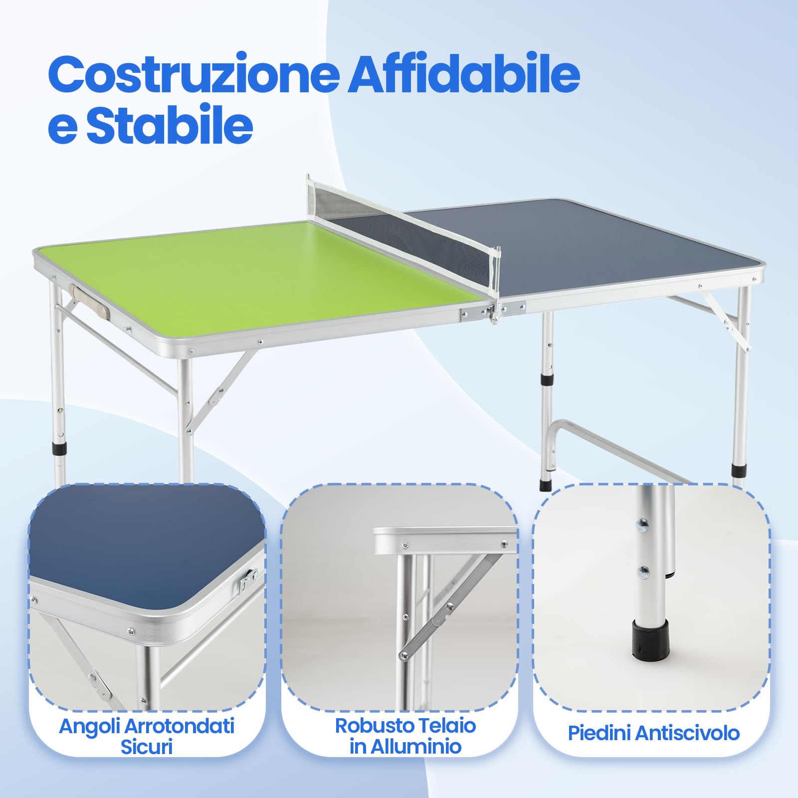 COSTWAY Tavolo da Ping Pong Portatile 120 x 76 cm, Set di Tennis da Tavolo Pieghevole con Rete, 2 Racchette, 2 Palline, Altezza Regolabile a 3 Livelli, Struttura in Alluminio, da Interno ed Esterno