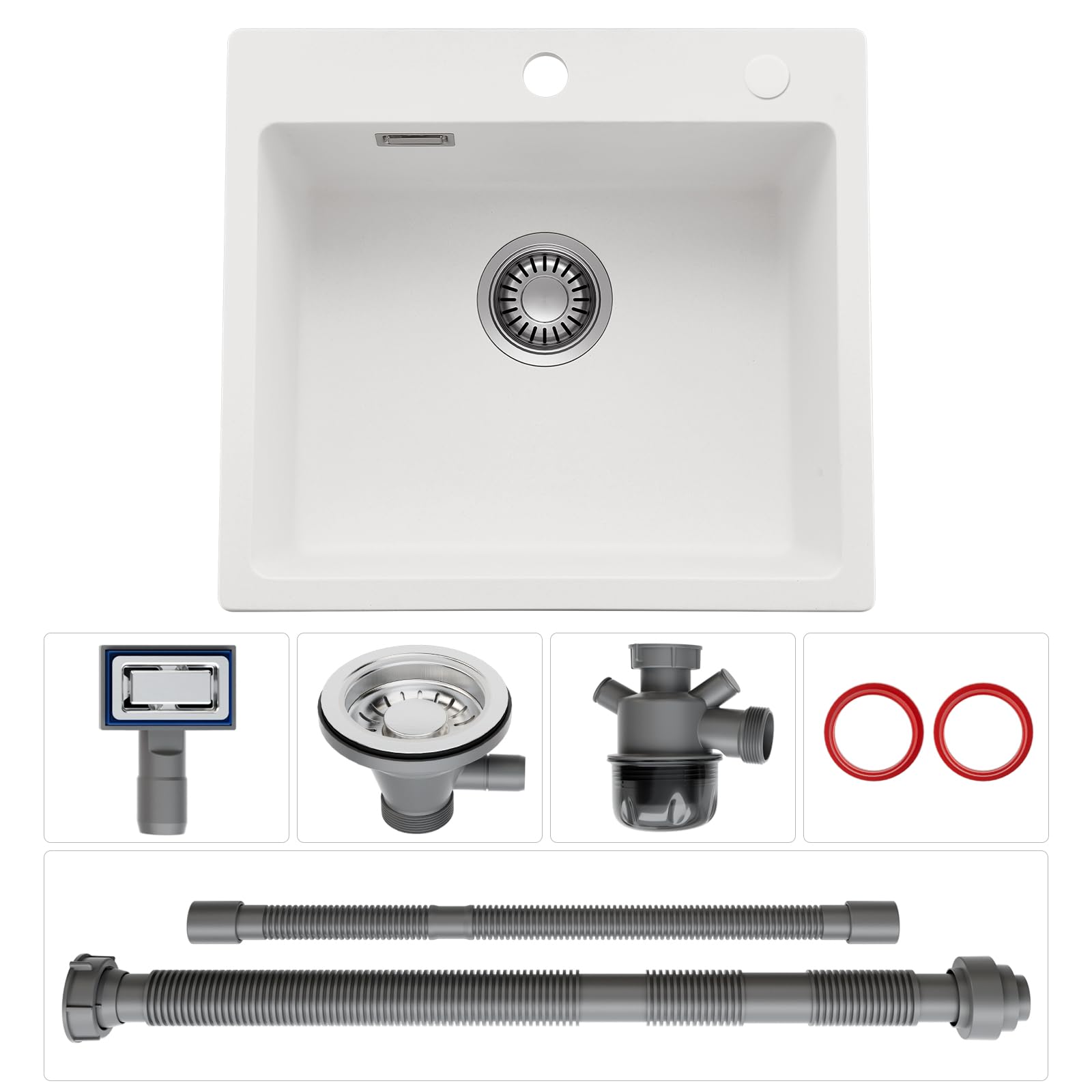 CECIPA Fregadero de cocina de 50 x 45 cm, 80% arena de cuarzo de granito, 1 lavabo empotrable, incluye sifón y sobre