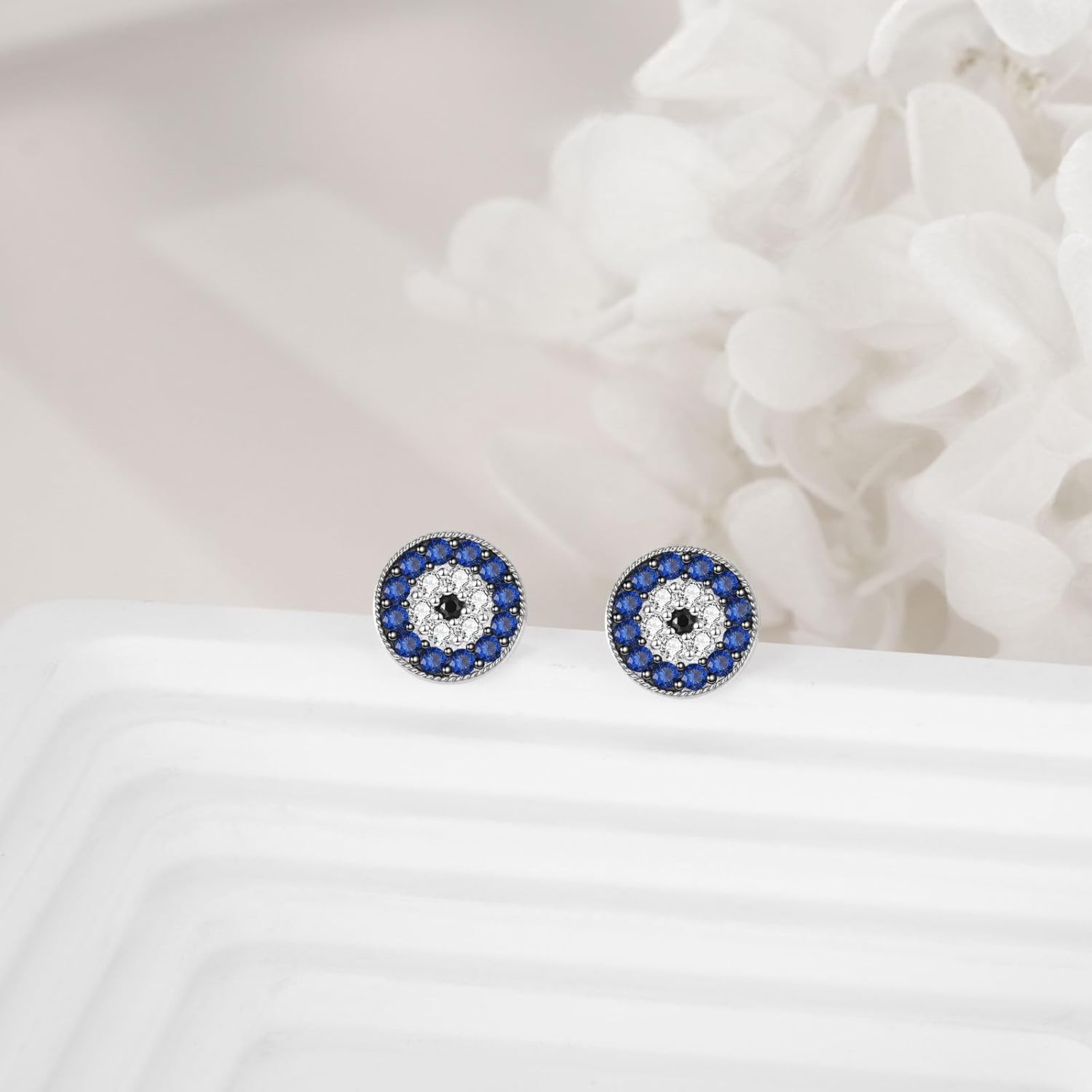 Evil Eye Earrings 925 Sterling Silver Blue Crystal Stud Earrings Jewelry Gifts for Women Mom Mother