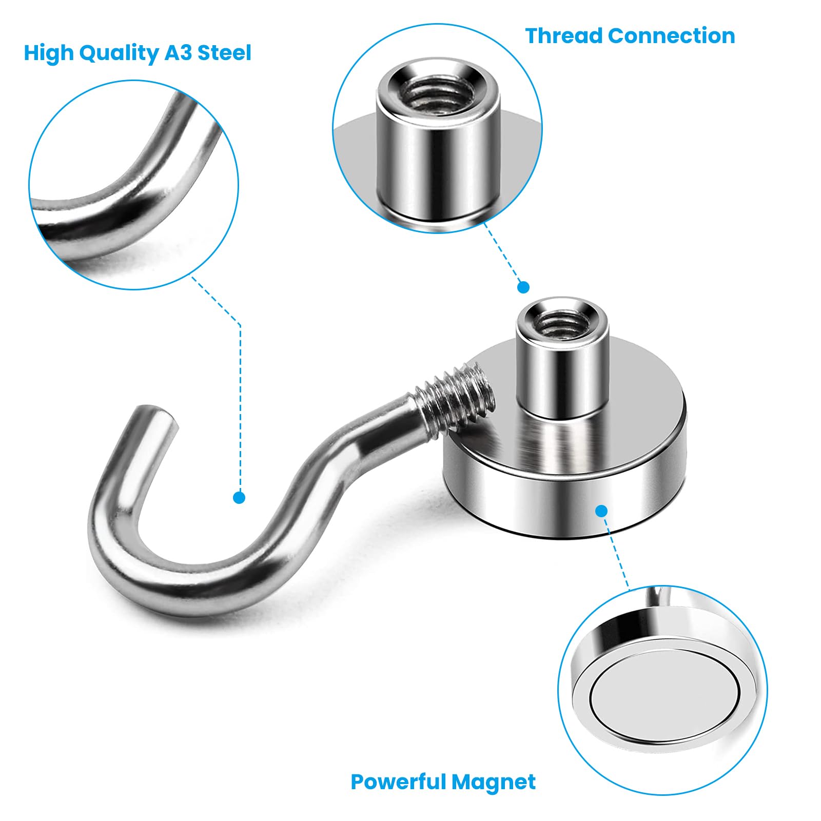 Daily Treasures 15 Pack Agnetic Hooks, 5Pack 22KG(48.5lb) Strong