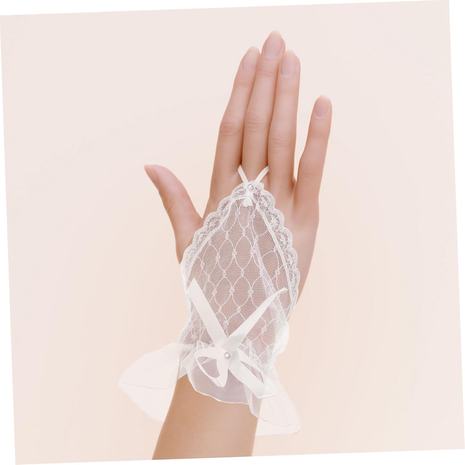 Didiseaon Elegant Lace Fingerless Gloves with Rhinestones and Bow for Weddings Bridal Events and Tea Parties Stylish for Sophisticated Look