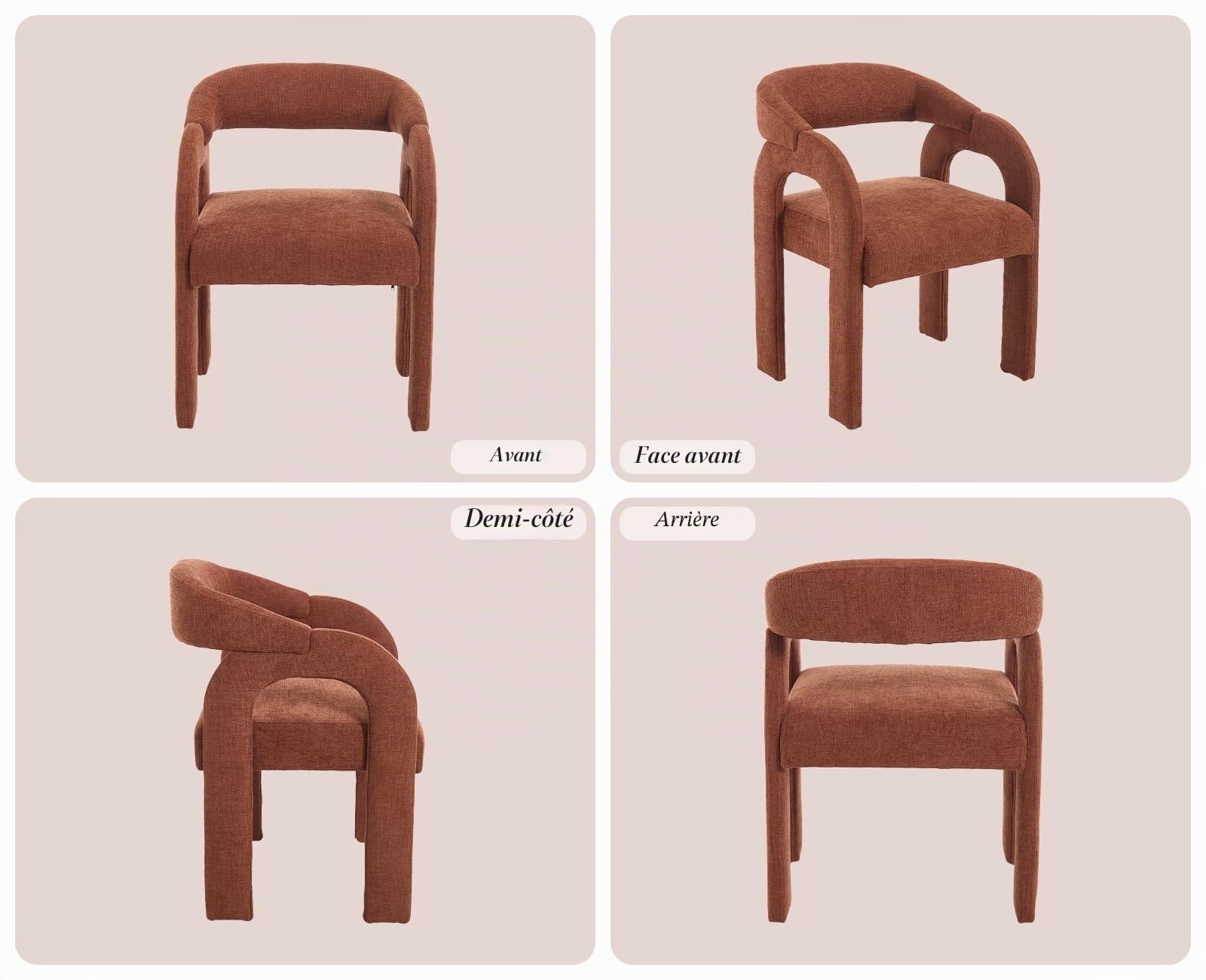 Lot de 2 Chaises de Cuisine en Chenille Chaise de Salle à Manger avec Dossier Incurvé Fauteuil Dîner Moderne, Orange