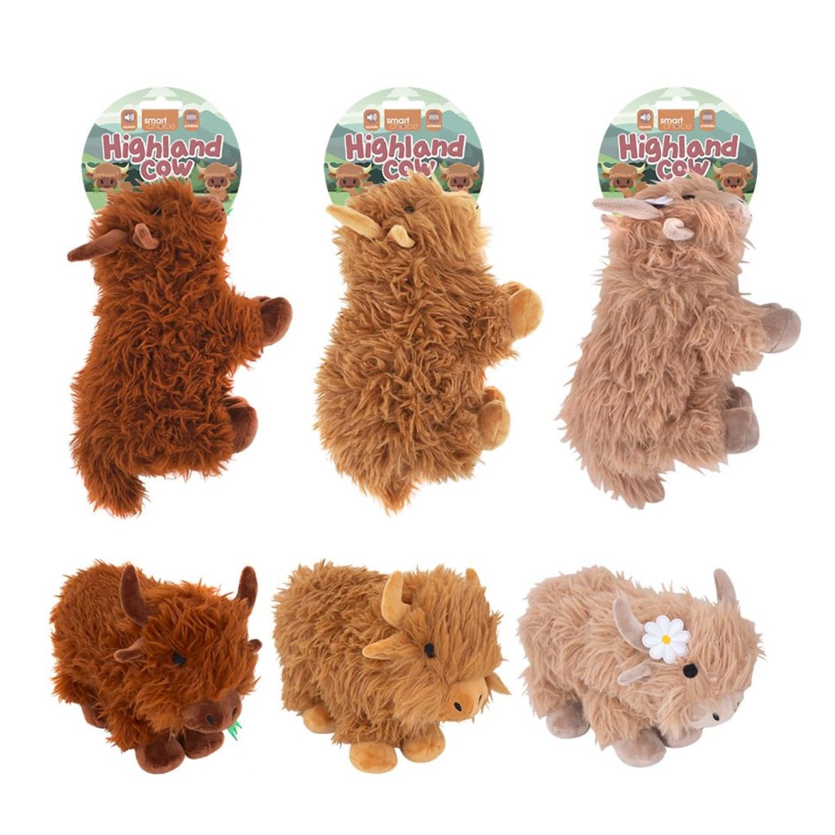 YöL Squeaky Plush Highland Cow Dog Toy 27cm – Soft Cuddly Pet Chew Toy with Crinkle Sound – Durable Interactive Play for Puppies and Dogs – Assorted Colours Sent at Random - SINGLE TOY