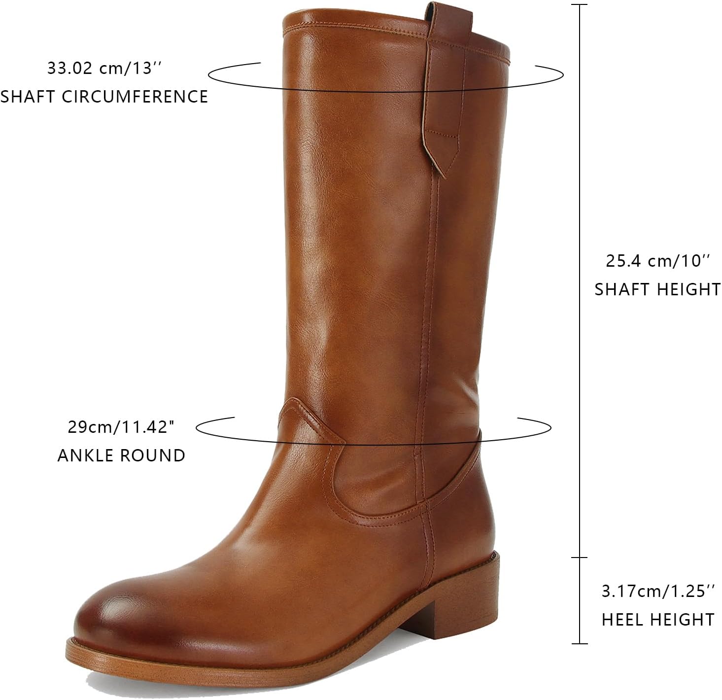 RJYLP Mid Calf Boots for Women Chunky Block Heel Pull On Boots Round Toe Low Heel Trendy Stylish Riding Boots - Image 4