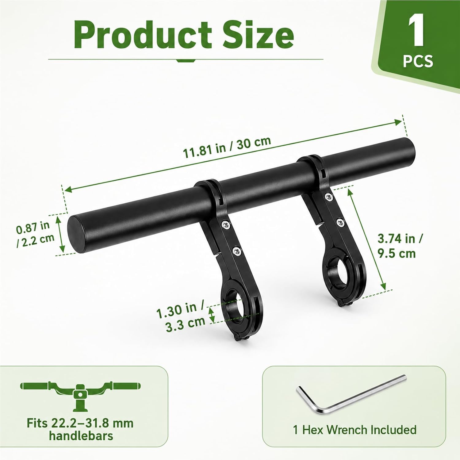 Bike Handlebar Extender,11.81'' Aluminum Alloy Handlebar Extender,With Double Clamp Mounting Base,For Bike Bicycle Motorcycle