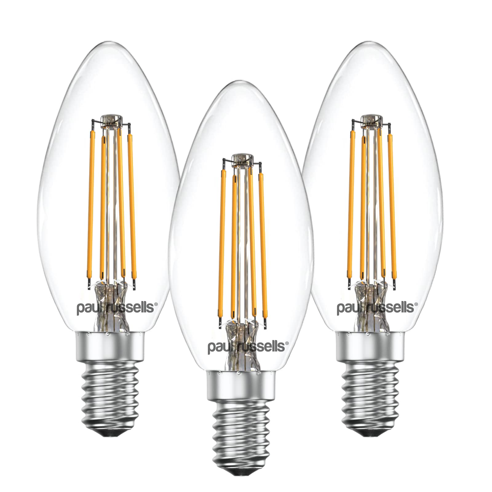 paul russells LED Filament Candle – Dimmable Small Edison Screw E14 Light Bulbs, 4.5Watt 470Lumens C35 LED Bulbs, 40w Equivalent, 2700K Warm White Dimmer SES Energy Saving Chandelier Lamps, 3 Pack