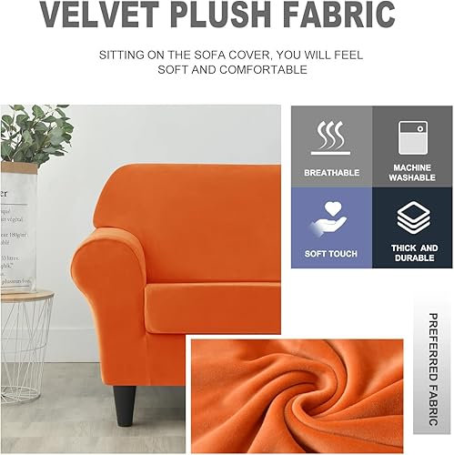 Miniatura 4 de Deisy Dee Fundas de terciopelo para sofá, fundas elásticas suaves para sofá de 3 cojines, tela apta para mascotas y duradera, para perros y