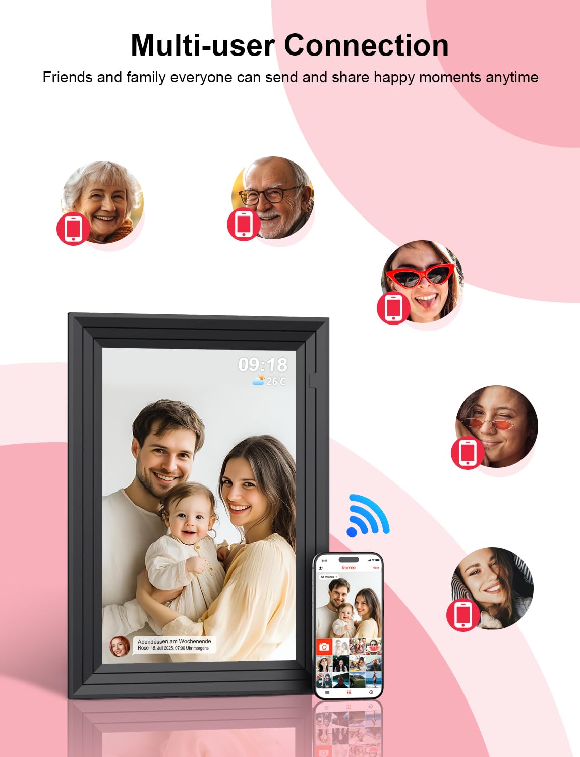 Cadre Photo Numérique WiFi Connecté 10,1 Pouces Electronics Digital Frame Album Grand Format 32 Go Frameo 1280x800 HD Cadres Video/Photos IPS Écran Tactile Rotation Automatique Espace ShabanJesy