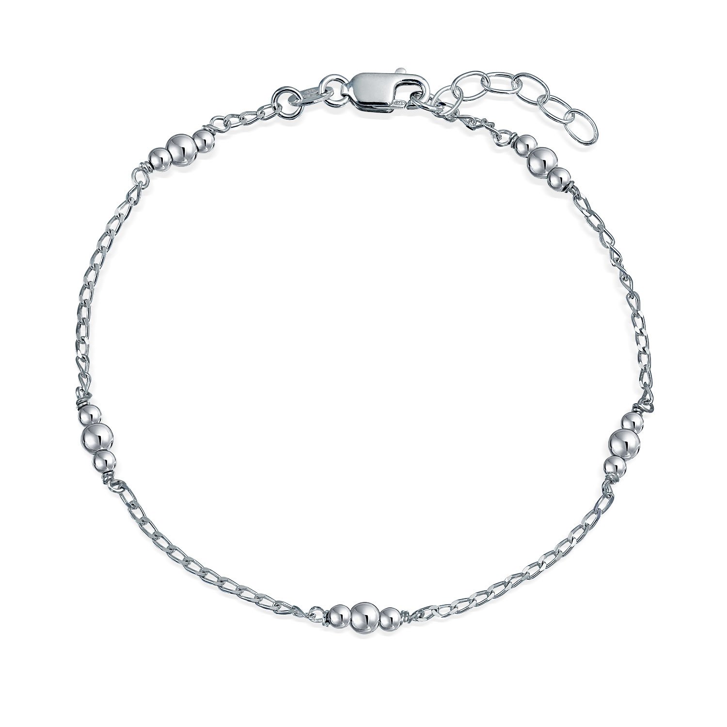 Bracelet De Cheville En Argent Sterling 925 - Chaîne Serpent Avec Perles - Longueur Ajustable 9-10 Pouces, Léger, Pour Femme