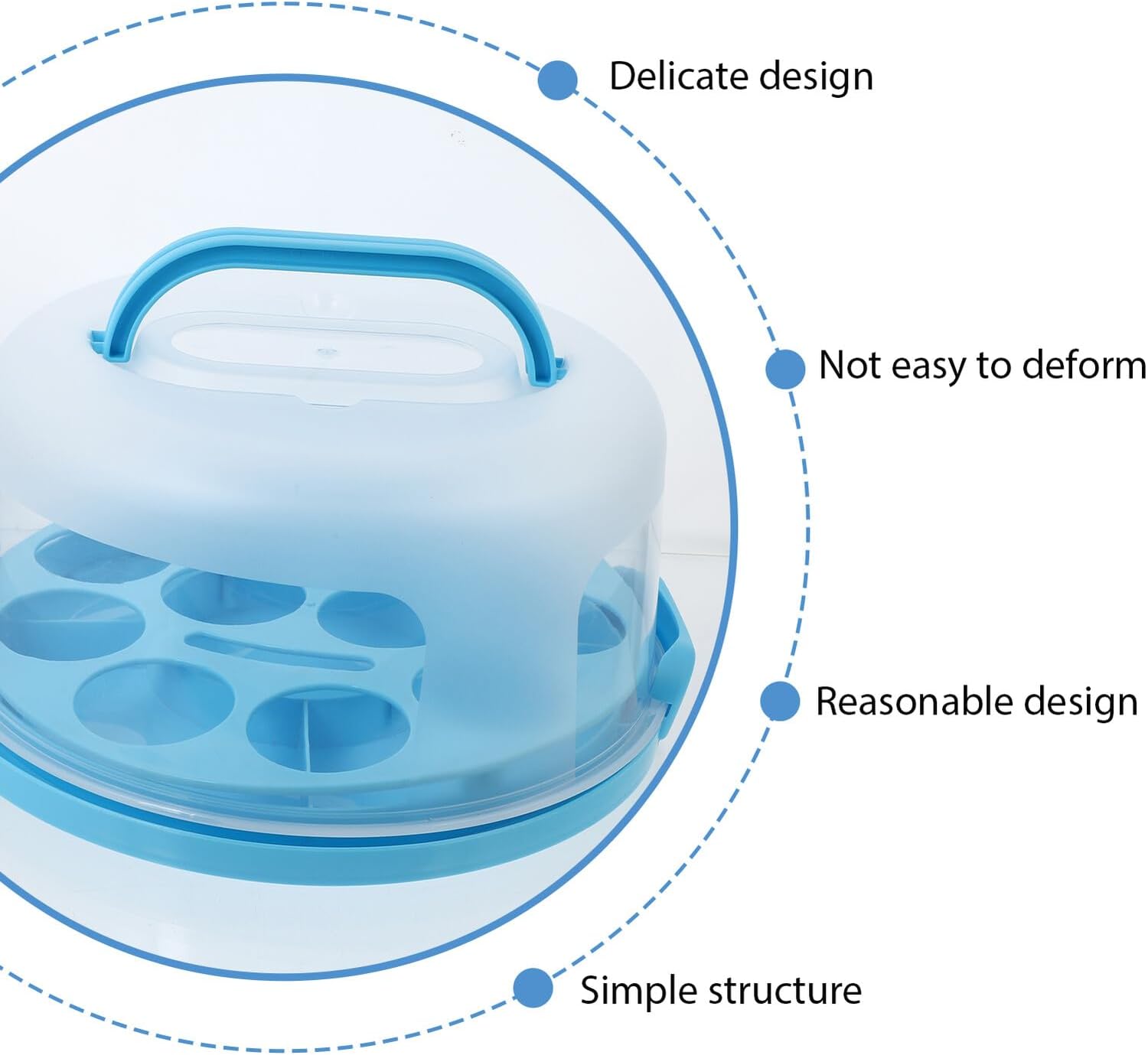 KALLORY 10-inch Thickened Portable Cake Box with Latch, Blue Pp Cake Carrier with Tray for Baking Storage and Dessert Transportation
