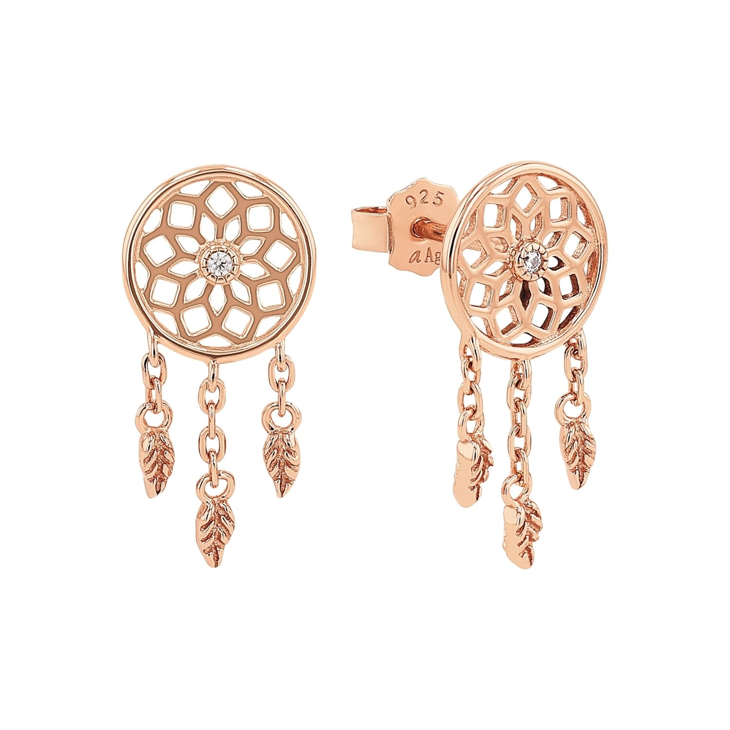 Amor Ohrstecker für Damen aus 925 Sterling Silber, Silber 925 rosévergoldet, teilw. mit Schmuckstein, Roséfarben, Geschenkidee für Frau und Freundin