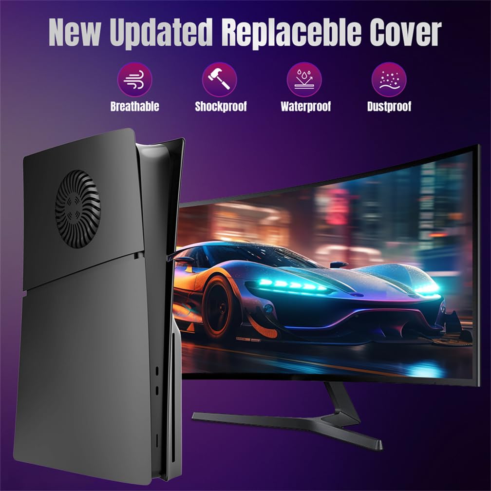 P5 Slim Schutzhülle Faceplates, Kühlplatte Shell Haut Belüftet Case Skin Hülle für PS5 Slim Zubehör 2023 Console Faceplates (Disc Edition Schwarz)