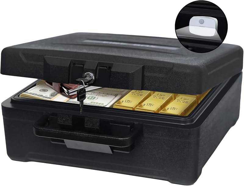 Fireproof Document Box with Key Lock – Large Portable Fire Safe for Home Documents – Waterproof & Fire Resistant Lock Box with Ergonomic Handle, 1 Hour at 1700°F, 72 Hours Waterproof