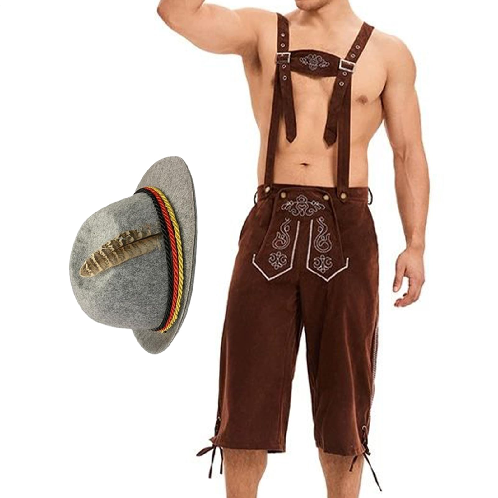 Generico Mens Oktoberfest Outfit - Abbigliamento maschile Oktoberfest, pantaloni tradizionali per padri Famiglia Reunion Festival della birra Eventi culturali tedeschi