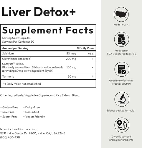 Miniatura 6 de BigVita Detox Hígado Vegano Sin Gluten Suplemento para la Salud del Hígado Limpiar Desintoxicación y Reparación de Resaca Contiene Cardo Mariano