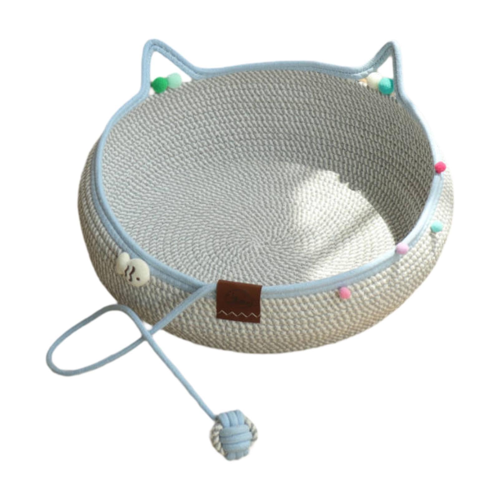 Gralara Panier en Osier pour Chat, Griffoir Intégré, Nid Douillet Respirant en Forme de Tête de Chat, avec Balle Suspendue, Protection pour Meubles, Accessoires pour Animaux, S