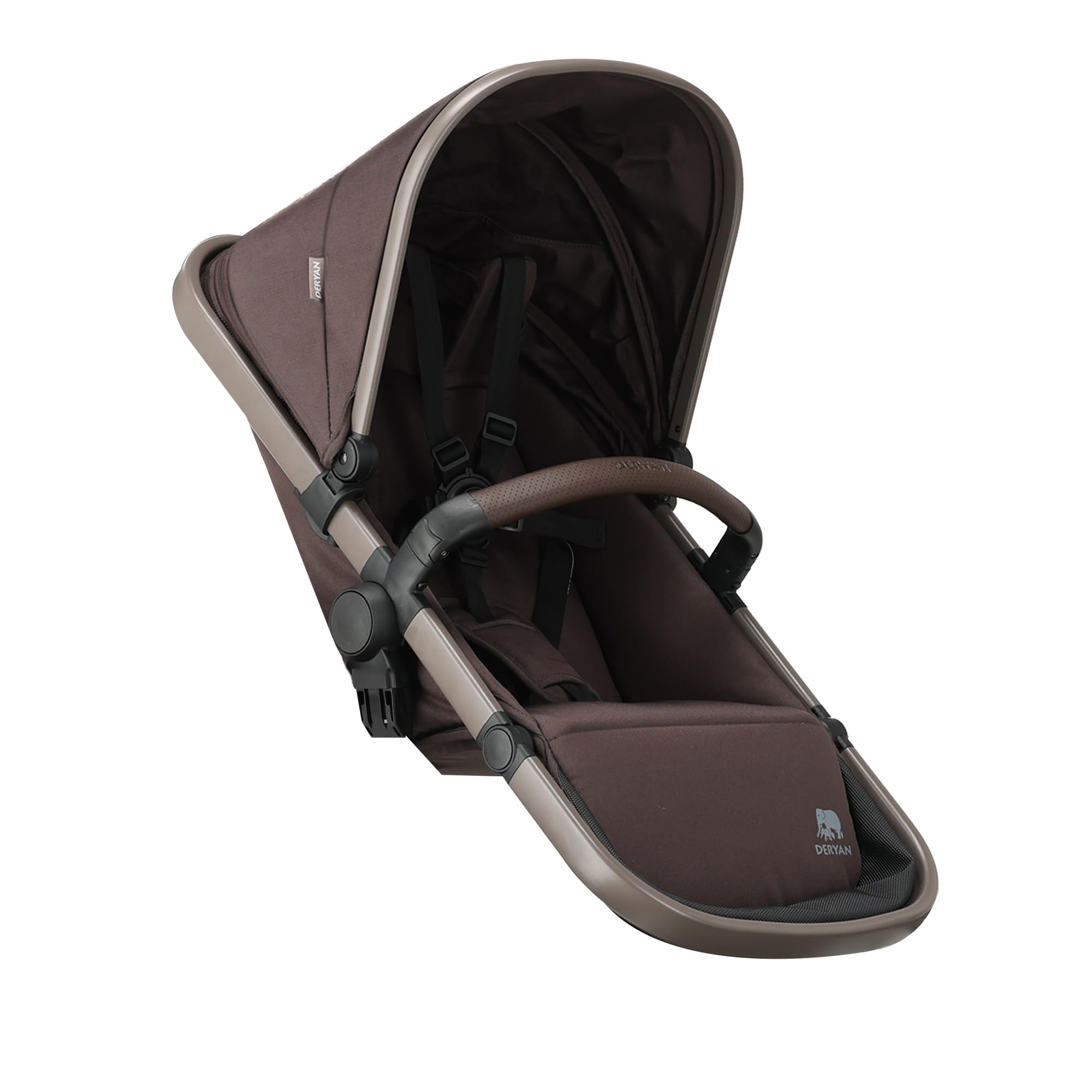 DERYAN Second Seat Unit for Evy V2 Pushchair - Second Seat - Seat Cushion with 5-Point Safety Belt - 4 Adjustable Reclining Positions - From Birth to Approx. 4 Years - Maximum Load 25 kg (Chocolate)