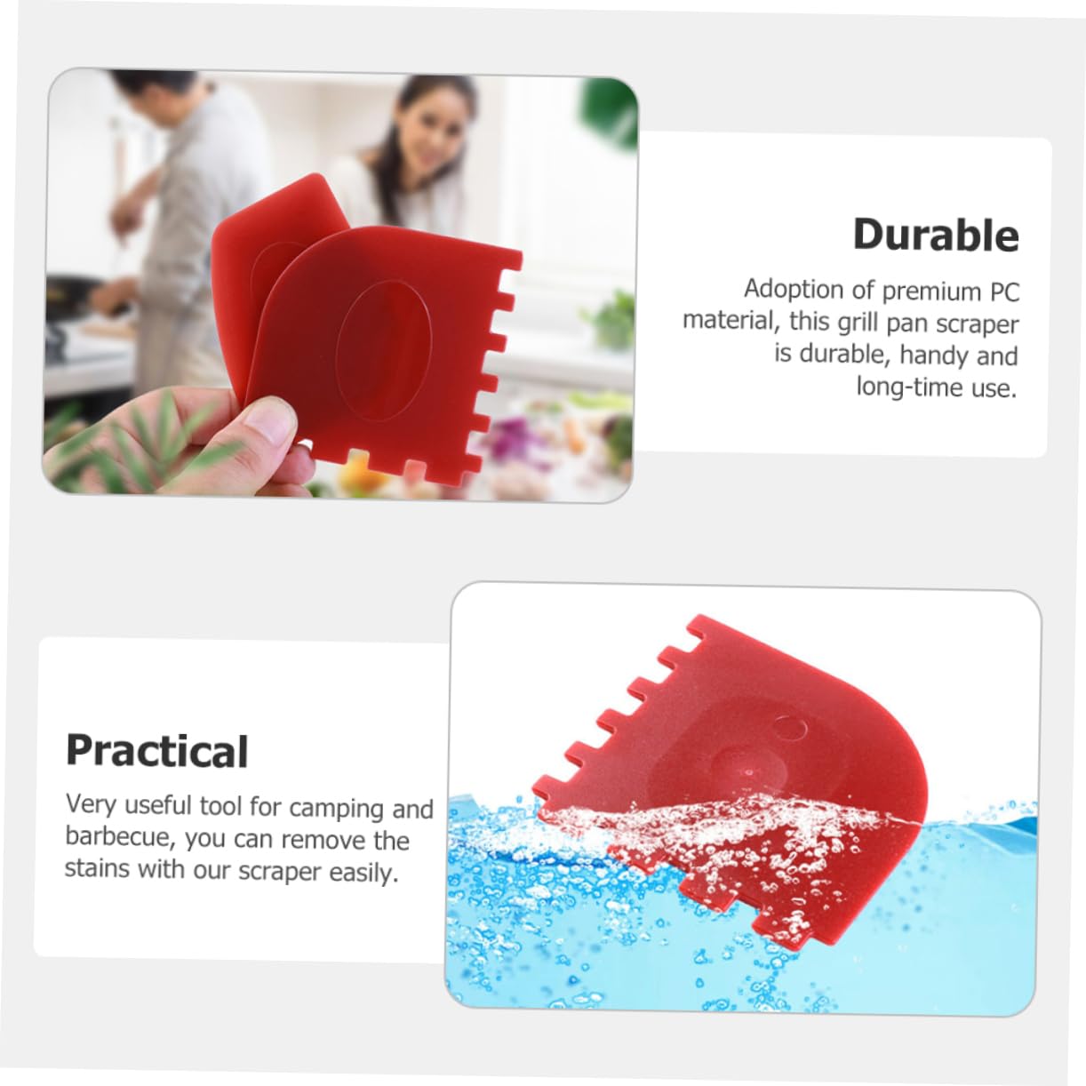 KONTONTY 4Pcs Grill Pan Scraper Ergonomic Pan with Serrated Edge for Barbecue Grate Compact Grill Cleaner for Easy Storage and Comfortable Use