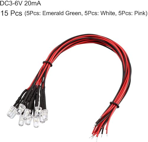 Miniatura 2 de uxcell 15pcs Color Mixto 0.197 in LED precableado luz DC3-6V 7.9 in pre cableado LED