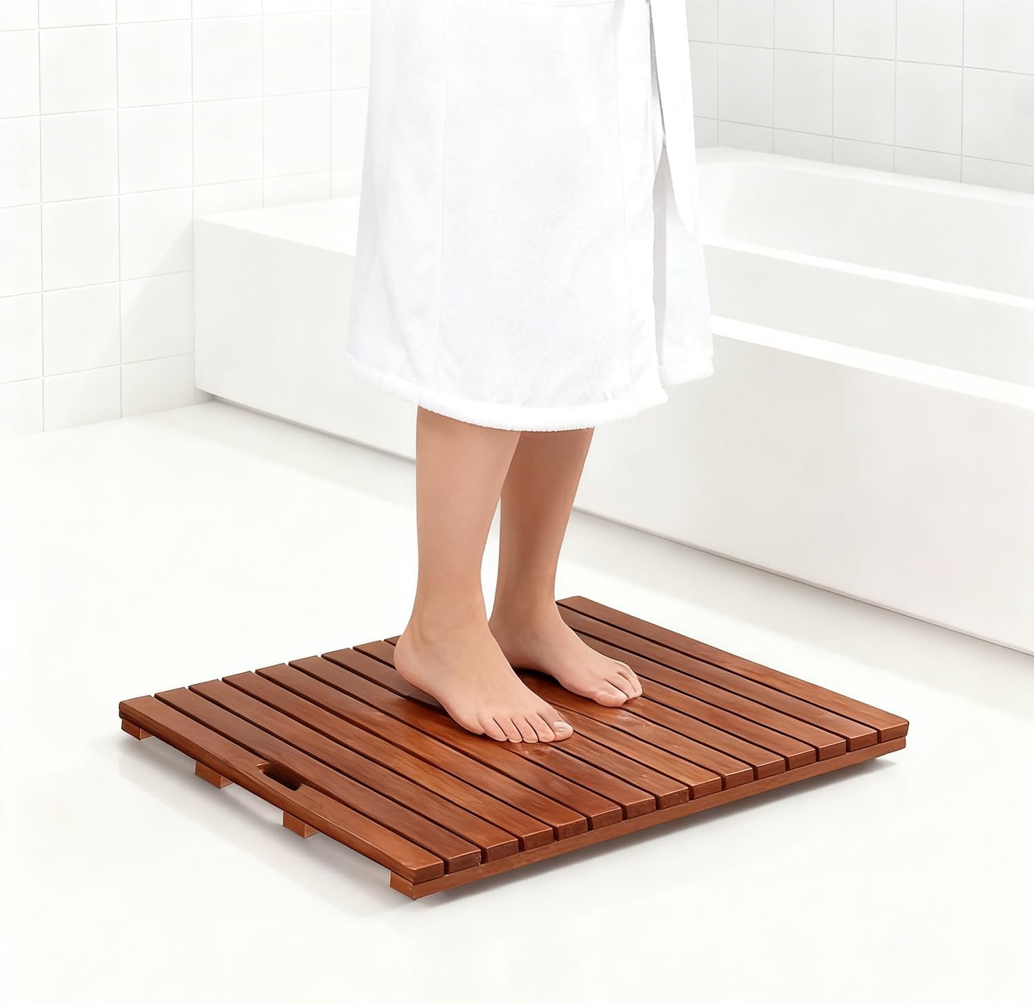 Wooden Bath Mat, Waterproof Shower Foot Pedal, Rectangular Non-Slip Bathroom Floor Mat for Bathtub, Spa, Sauna(40x40cm)