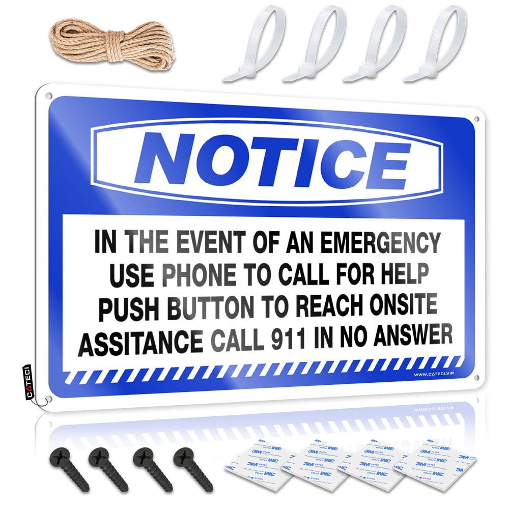 HELIOFORGE Metal Signs Decor Notice In The Event Of An Emergency Use Phone To Tin Sign Signs For Bedroom Door Pool Signs And Decor Outdoo(30X40CM)