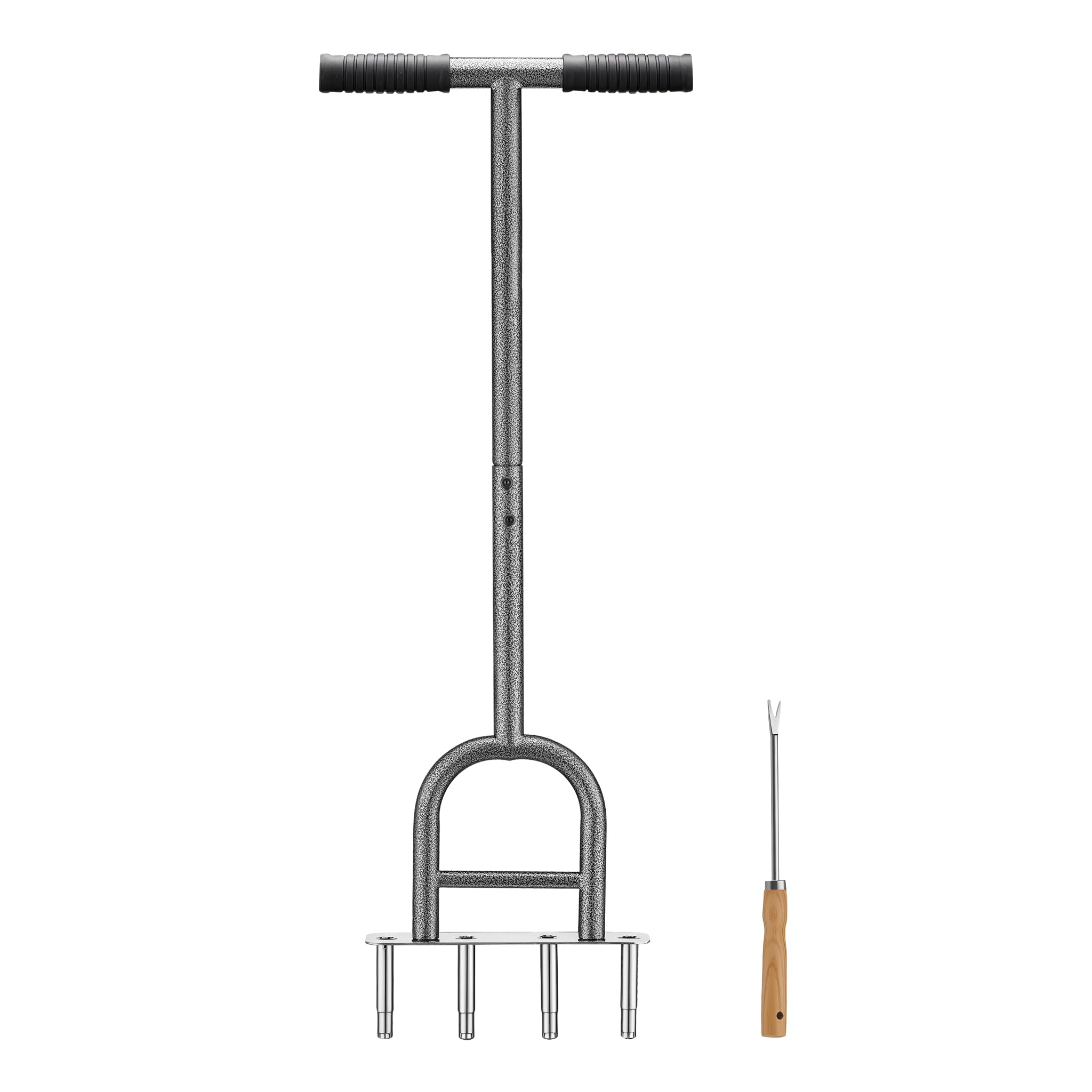 Wiltec Aerator rurkowy o szerokości napowietrzania 230 mm, narzędzie ręczne z otworem na stopę i gumowanym uchwytem, z odchwaszczaczem ręcznym