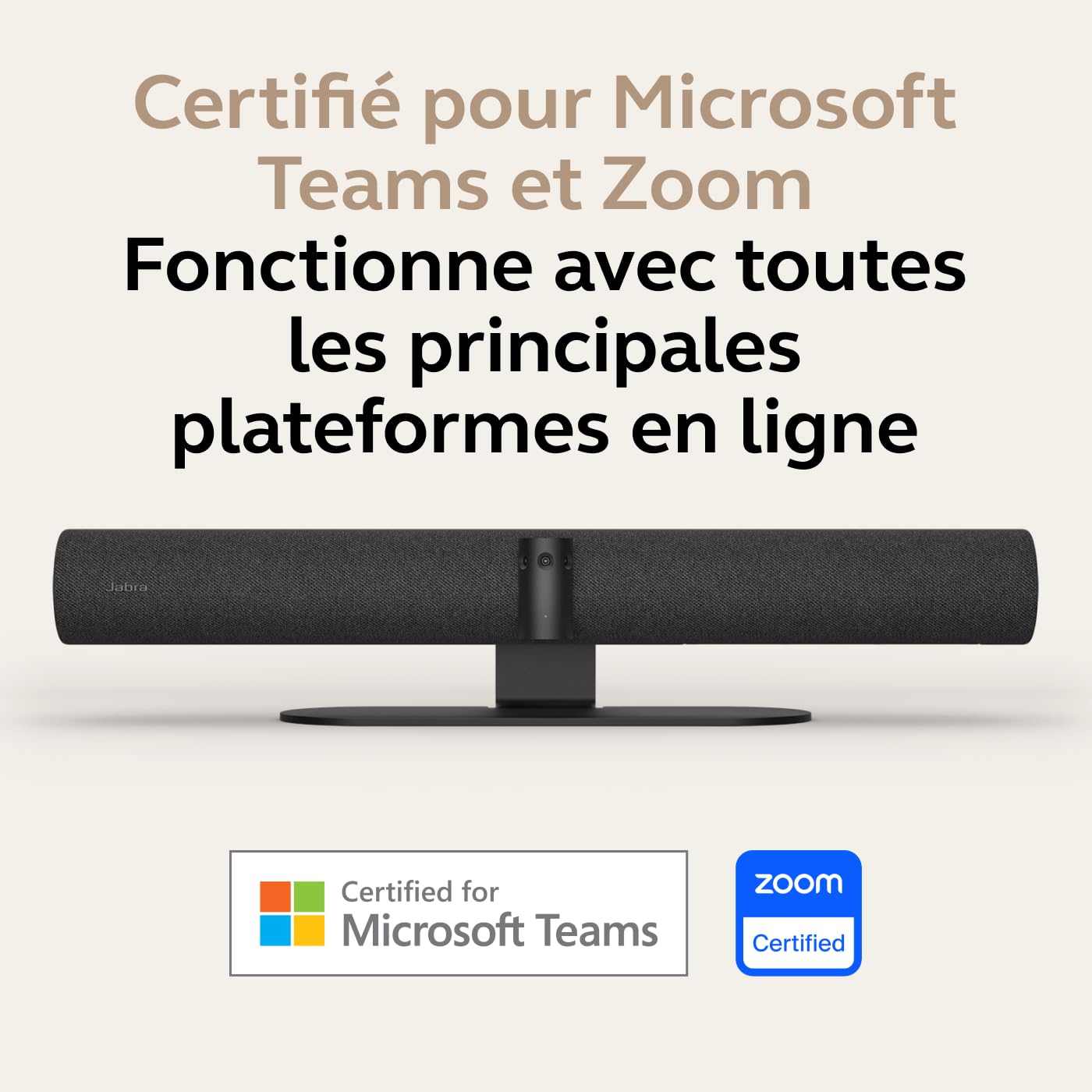 Barre vidéo panoramique 4K Jabra PanaCast 50 - Caméra de visioconférence pour petites et moyennes salles avec champ de vision 180° et 8 microphones – Alimentation UE - Noir