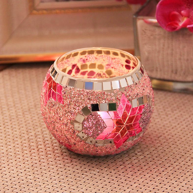 Mosaic Glass Candle Holder Vase Pen Holder, Crackled Glass Mosaic Tea Light Holder - Image 2