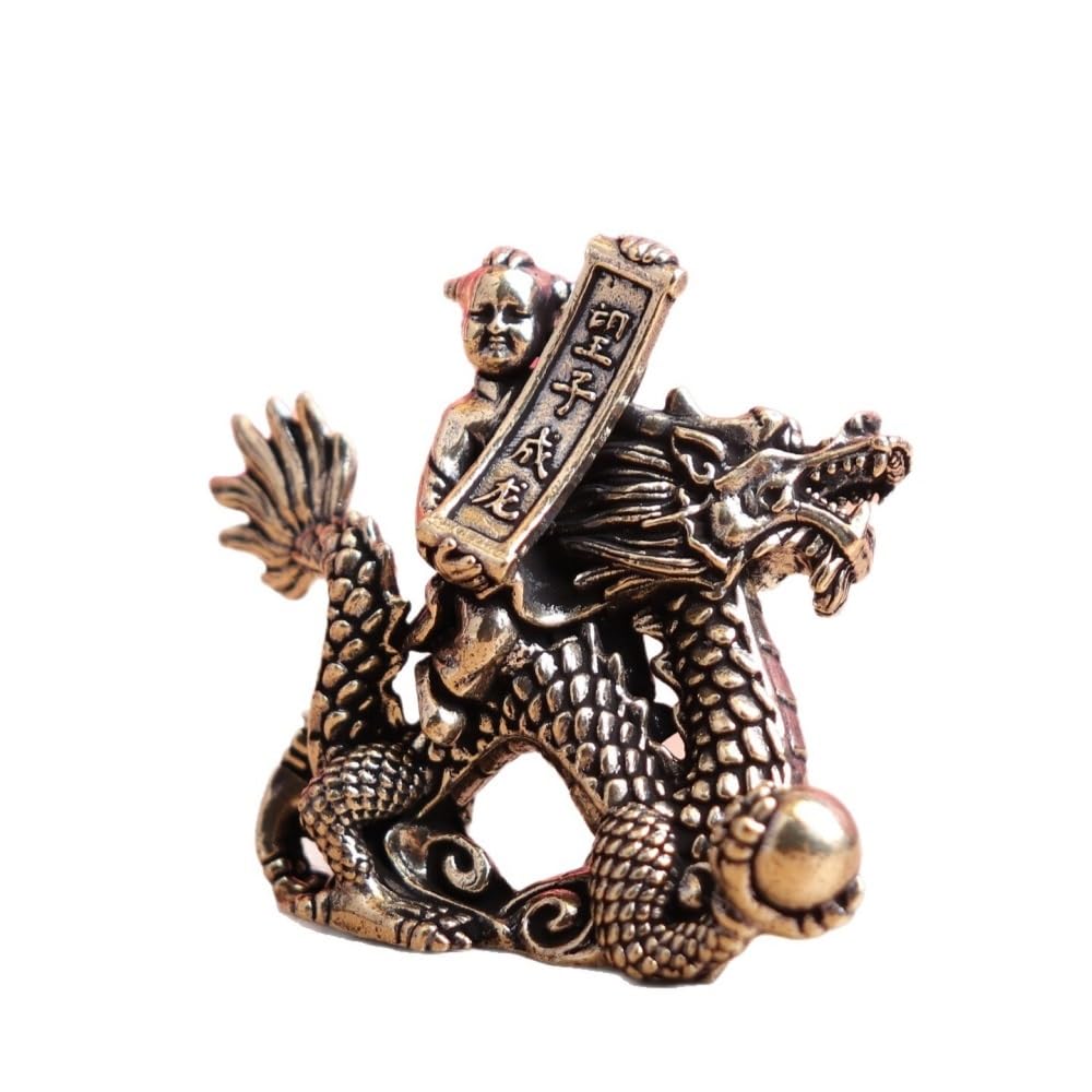 Huffa Brass Pure Vintage Dragon Figurine For Home Decoration Desktop Tea Pet Ornament