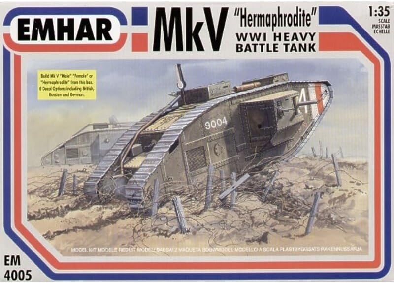 MKV “Hermaphrodite” WWI Heavy Battle Tank, 1:35 scale unpainted kit, Emhar Kit # EM 4005,