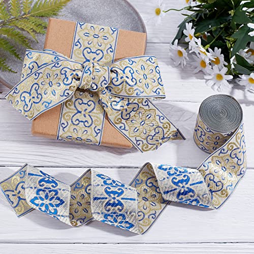 GORGECRAFT 7.65 Yard Embroidered Jacquard Ribbon 2" Width Vintage Embroidered Ribbon Floral Woven Trim Fabric for Embellishment Craft Supplies Yellow - Image 4