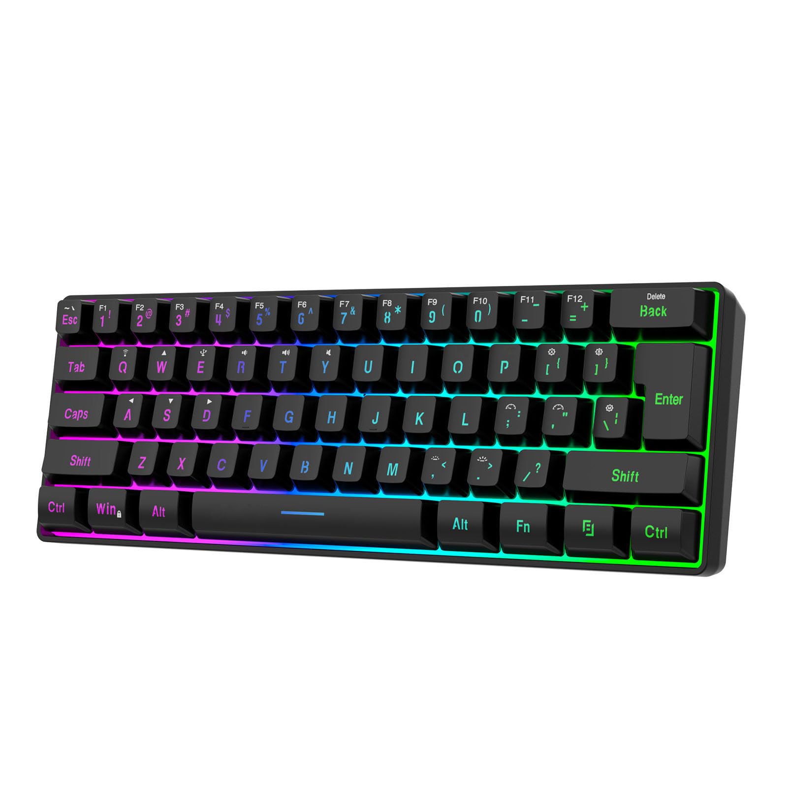 Naroote Tastiera da Gioco Al 60%, Teclado Gamer 3 modalità Tastiera Silenziosa 61 Tasti 2.4G Wireless Cablata Tastiera Retroilluminata RGB per Laptop, Telefono, Tablet (BLACK)