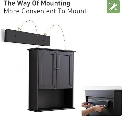 Miniatura 4 de VANIRROR Armario de pared de baño, armarios de almacenamiento sobre inodoro de 24 x 30 pulgadas, armarios de madera para medicamentos montados en la
