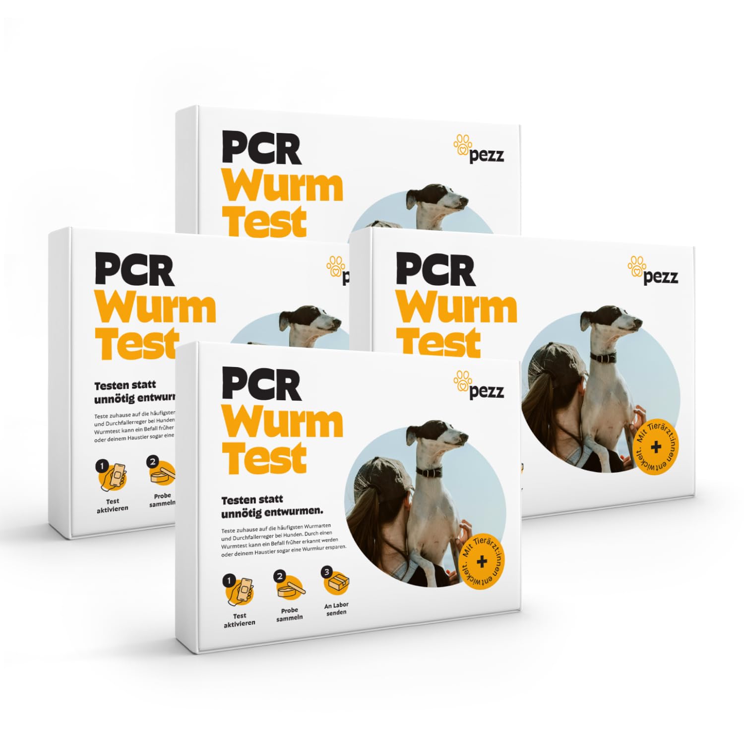 Pezz Test dei vermi PCR cane in confezione da 4 | 9 vermi e parassiti più comuni | Giardia, tenie, nematodi, anchilostomi, vermi cardiaci e polmonari ecc. | Spedizione gratuita in laboratorio