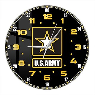 12 Inch Military Time Wall Clock, US Army 24 Hours Wall Clock Vintage Silent Movement Battery Operated Wall Watch Clock Easy to Read for Office Dad Husband Soldiers Military Retirement Gifts