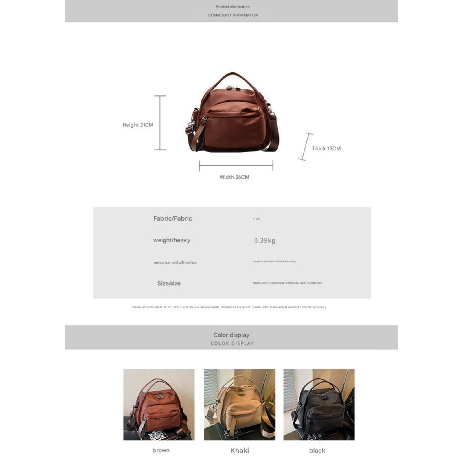 Borsa A Tracolla da Donna in Tessuto Oxford, Semplice, Leggera, Casual Ed Elegante-Nero
