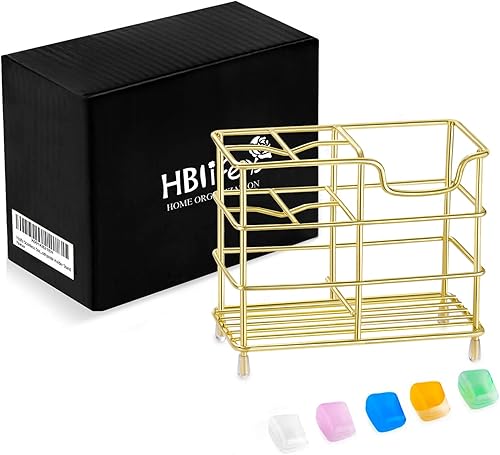 Miniatura 7 de HBlife Soporte pequeño para cepillos de dientes para baño, 5 ranuras de acero inoxidable dorado accesorios de baño organizador para espacios pequeños